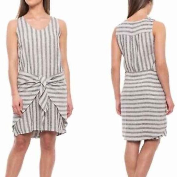 DREW Striped Morgan Tie Wrap Linen Blend Dress - Picture 2 of 11